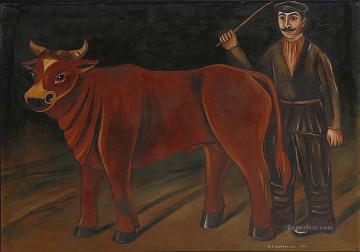 picador stier gefangen Ölbilder verkaufen - Bauer mit einem Stier 1916